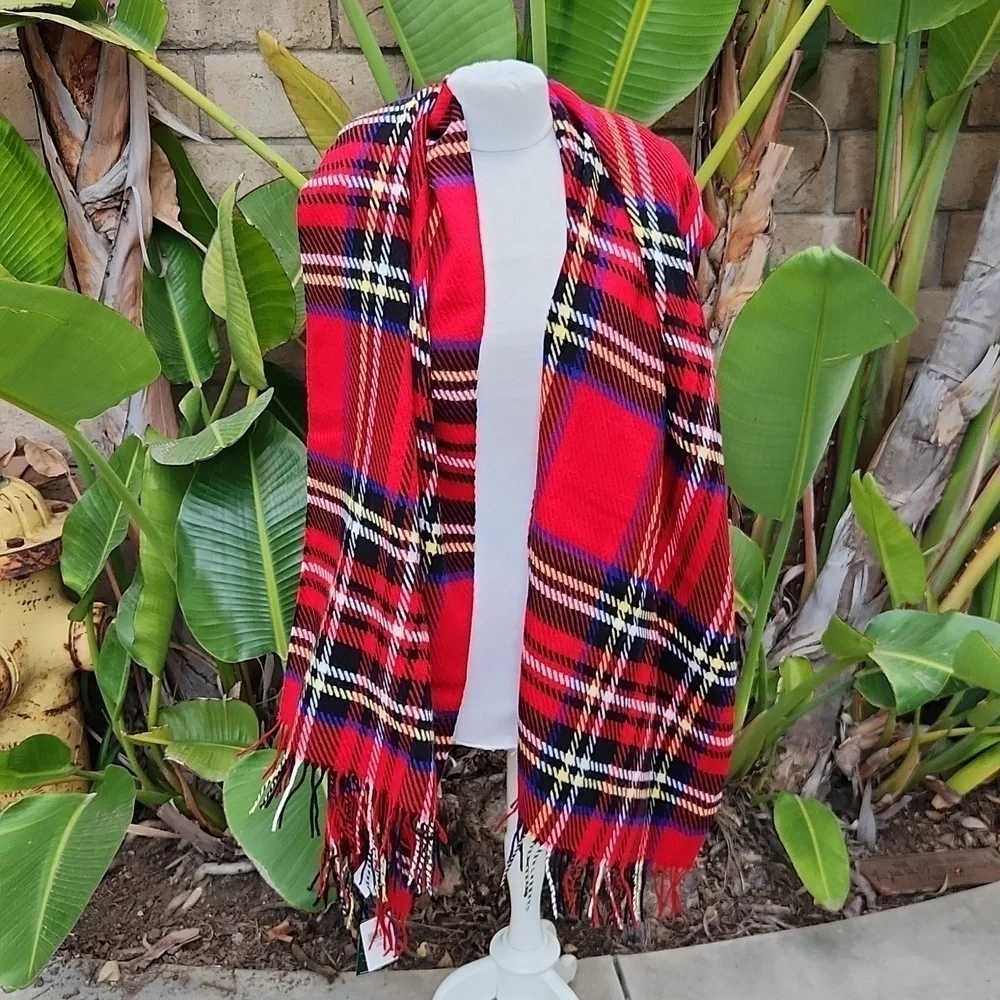 Ralph Lauren wool blend red Tartan Scarf new with tags